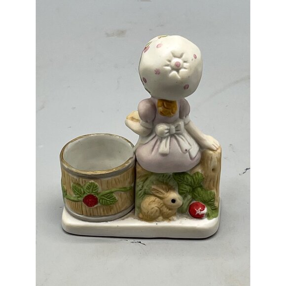 Strawberry Patches figurine tea candle holder hand painted porcelain basket READ - Picture 4 of 7